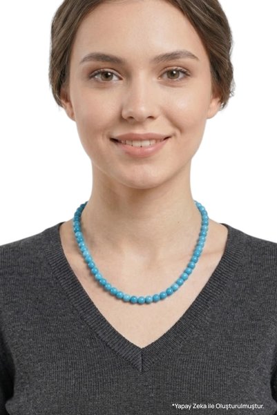 Pozitif Doğal Taş 1St Quality Blue Apatite Natural Stone Necklace 6mm Sphere ...