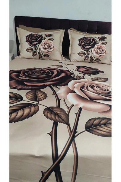 AYBERK HOME TEXTİLE Eylül 5D Printed Cotton Double Duvet Cover Set with 6-Piece Fitted Sheets