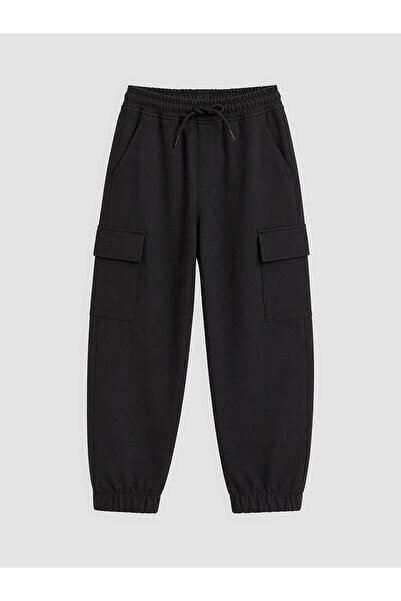 LC Waikiki Alita City Lcw Kids Black Boys' Fleece-Lined Cargo Pants with a Di...