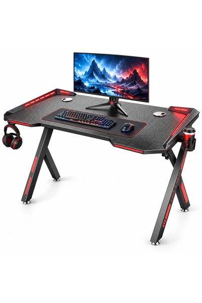 Gogoya طاولة ألعاب RGB مع 8 أوضاع إضاءة، حامل أكواب، خطاف لسماعات الرأس، ونظا...
