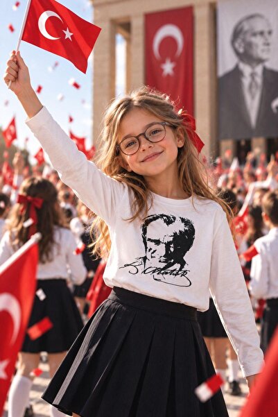 Genel Markalar Atatürk baskılı kız ve erkek uzun kollu tişört