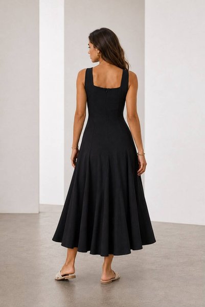 Pasaklı Giyim Women's Square Collar Thick Strap Flared Long Dress 700-A-004-633