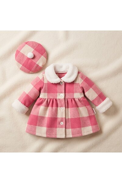BİANCOFİGLİO Baby Winter Dress with Hat, Plaid Pattern