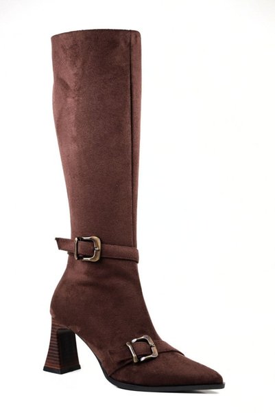 VARENZA WOMAN SHOES Suede Double Buckle Women's Thick Heeled Boots