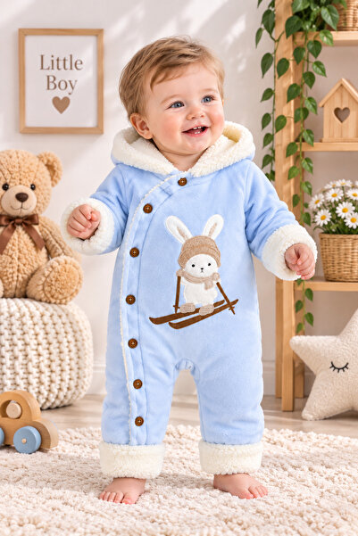 Nehad Bebe Erkek Bebek Welsoft Kapüşonlu Peluş Astarlı Tavşan Nakışlı Kışlık ...