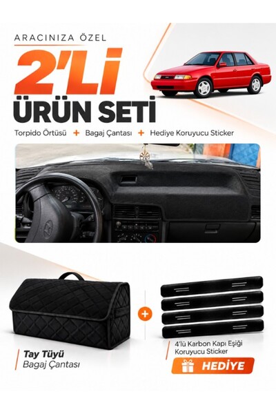 e-biz Glove Box Cover + Thai Feather Trunk Bag + Sticker Set Hyundai Excel (1989-1994) Compatible Hu019