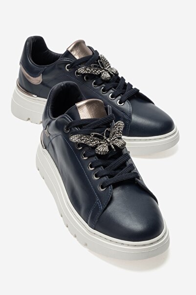 LuviShoes Jenny Navy Blue Genuine Leather Women's Casual Sports Shoes with Bu...