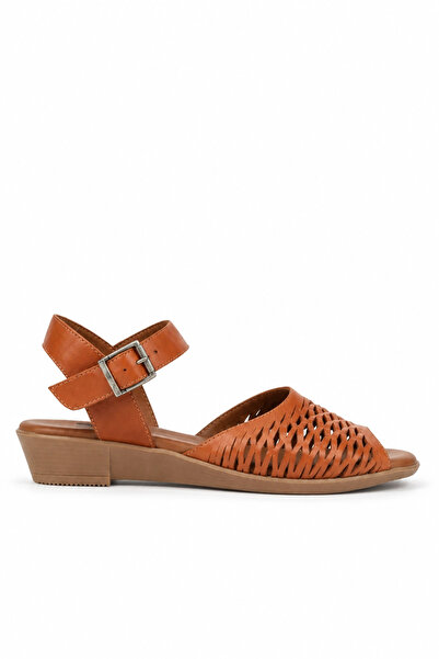 BUENO Tan Dark Leather Women's Flat Sandals