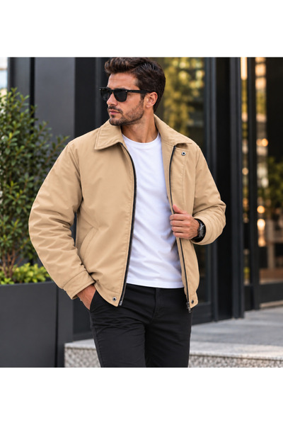 Generic Brand Men's Fur-Lined Leather Coat – Stylish Casual Jacket with Zippe...
