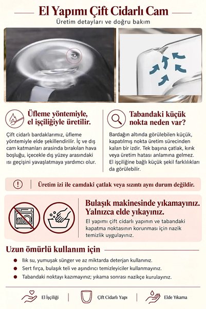 Tilbe Home 2li Çift Cidarlı Cam Bardak 250ml Seti Isıya Dayanıklı Kulpsuz Kahve Çay ve Meşrubat Sunum Bardağı