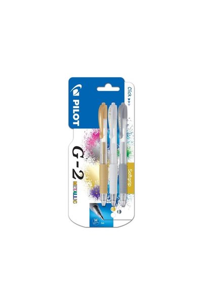 Pilot G-2 Metalik Jel Rollerball Medium Line Altın Gümüş Beyaz