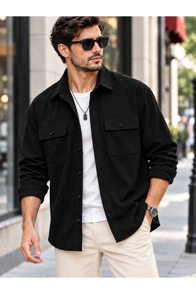 no4 style 100% Cotton Gabardine Half Oversized Men's Shirt