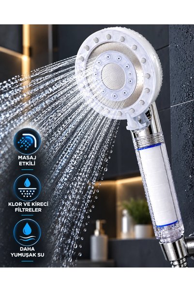 Epilons 5-Function Filtered Shower Head with Massage, Rain Mist, Wide Water F...