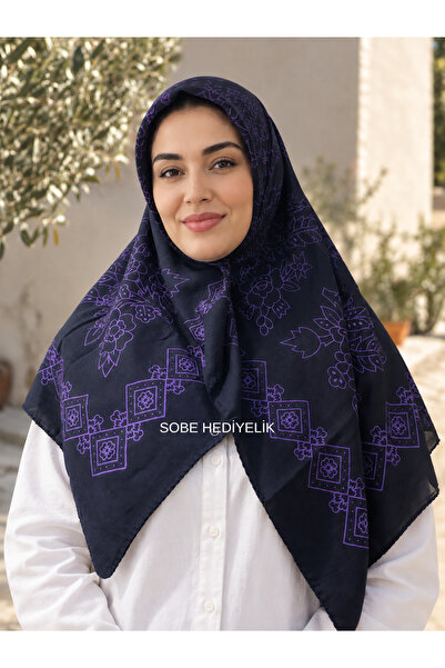 Sobe Hediyelik وشاح رأس من التول بنقشة زهور سوداء مقاس 100x100 - وشاح رأس من ...