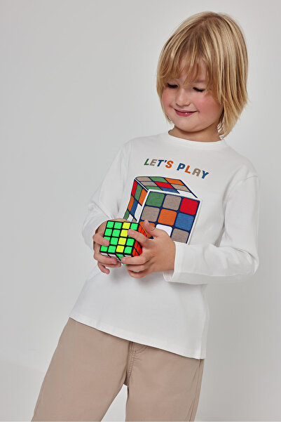 Boboli Cube Patterned Tshirt 2 Years-6 Years White