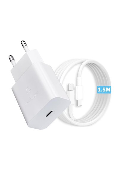 OEM Set de 2 încărcătoare AC USB C de 25W, Încărcare rapidă, Compatibil cu Samsung Galaxy S25, S24, S23, S22, S21, S20, FE, Ultra, A15, A54 5G, A55, A56, A34, A35, Note 20, 10, 9, cu 2 cabluri de date