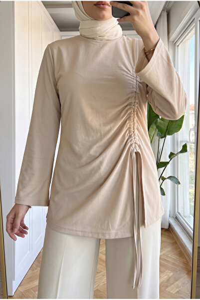 Kirazca Butik Women's Side Adjustable Drawstring and Slit Detailed Combed Cot...