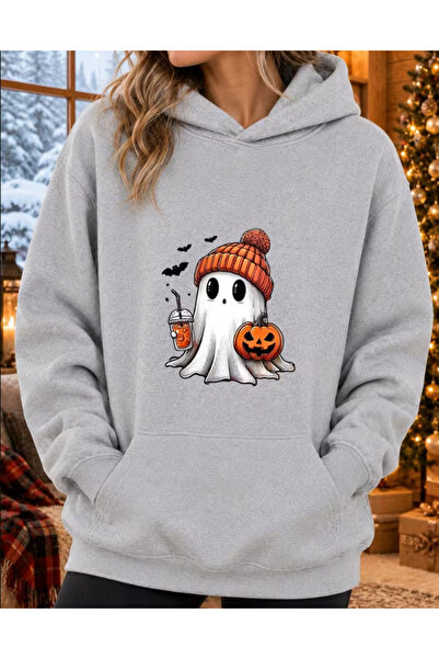one button Hanorac unisex drăguț cu glugă, cu imprimeu Ghost Pumpkin, premium...
