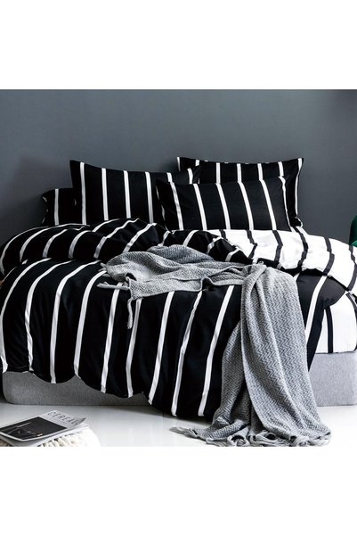 Pucioasa Home Lenjerie Pat Policotton 4 Piese | Johnny Home | Stripes Black |...