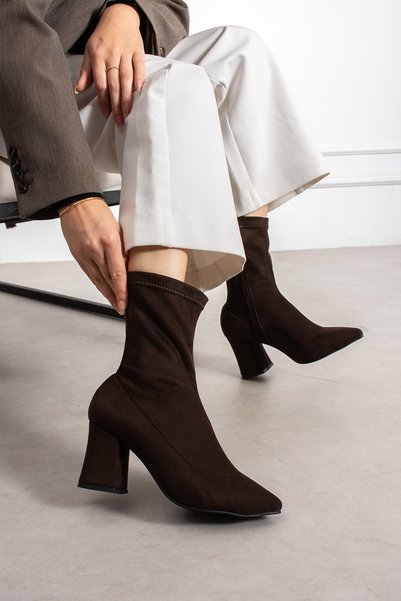 yaren shoes Brown Luxury Suede Pointed Toe Women's Heeled Boots