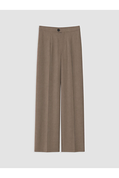 LC Waikiki Lcw Modest Brown High Waist Women's Fabric Trousers with Nevavm Di...