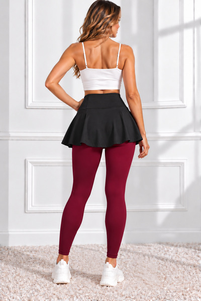 MAROVOAY Women's Black High Waist Flared Skirted Leggings