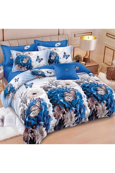 Pucioasa Home Lenjerie Finet 6 Piese Albastru | Blue Floral Butterflies | Joh...