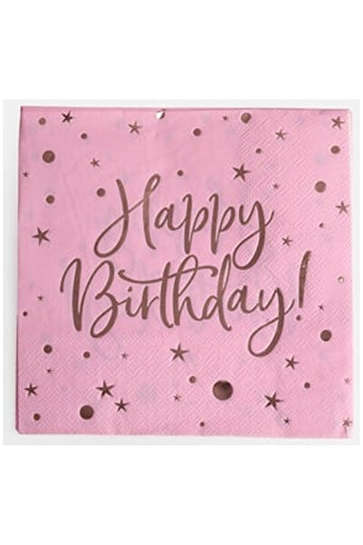 OEM Servetele de Masa cu 2 Straturi Roz Intens Happy Birthday 33x33cm - 12 buc.