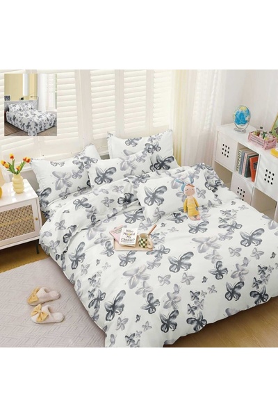 Pucioasa Home Lenjerie de pat cu elastic, policoton, pat 2 persoane, 4 piese,...