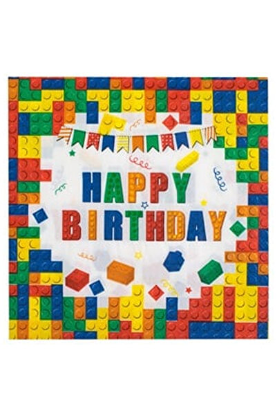 OEM Servetele de Masa de Petrecere cu 1 Strat Albe Caramizi Colorate Happy Bi...