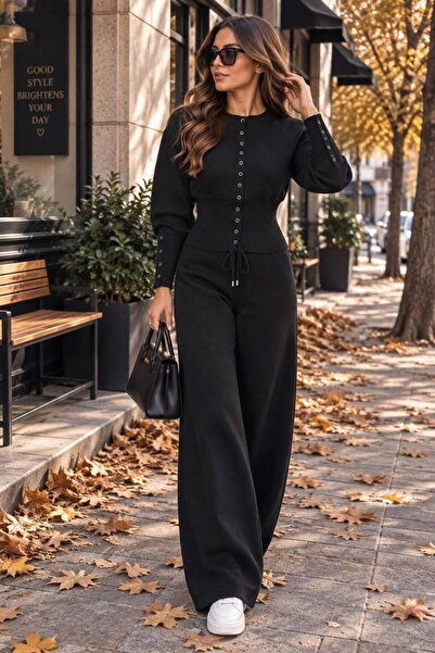 Stile Bella Γυναικείο Πλεκτό Σετ με Κουμπιά, Διπλό Σετ Παντελόνι Ψηλόμεσο με ...