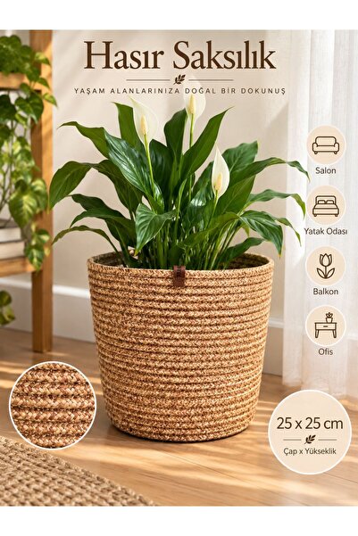 Hasır Saksılık Yuvarlak çok amaçlı Sepet Saksılık Banyo Sepeti Havlu sepeti 25x25