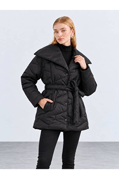 OHM OHEPMODA Women's Wide Shawl Collar Belted Quilted Puffer Coat