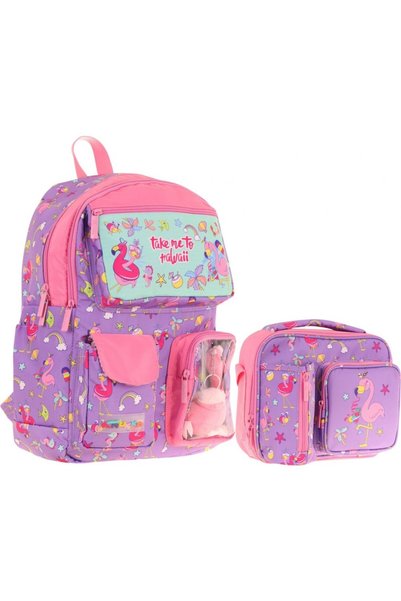 KAUKKO Set de geantă de școală și cutie de prânz pentru fete, cu flamingo de ...