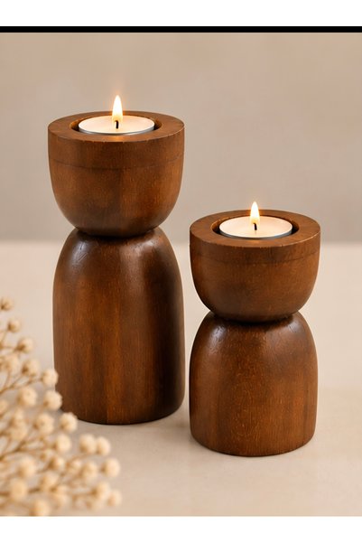 linsa Ahşap Tealight Mumluk Şamdan Seti Burma Renk 12,5 ve 10 cm – Dekoratif ...