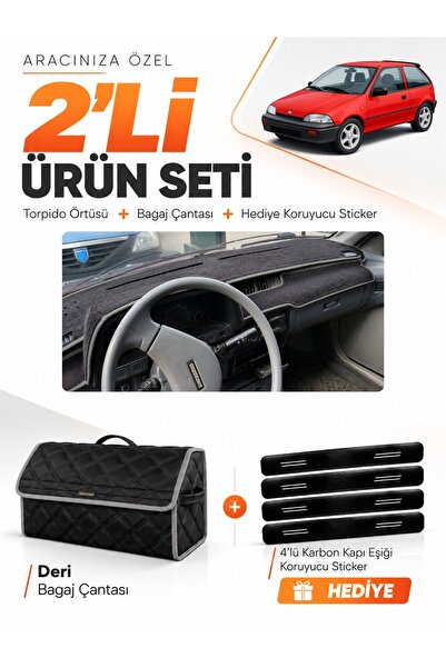 e-biz Suzuki Swi̇ft (1988-1994) Compatible Glove Box Cover + Leather Trunk Ba...