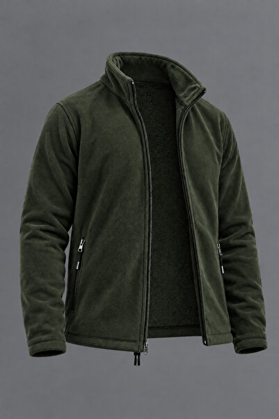 DAMGA JEANS Men's Zippered Daily Premium Comfortable Khaki Fleece