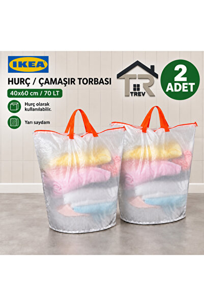 IKEA TREV 2 Adet Çamaşır Torbası Hurç Gardırop Düzenleme Depolama Saklama Kirli Sepeti Yarı Saydam 40x60 cm / 70 LT Beyaz