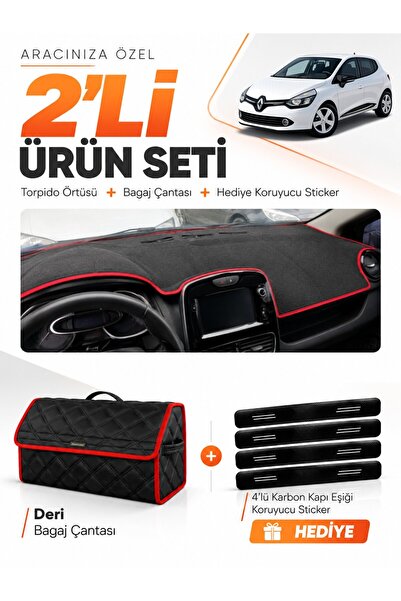 e-biz Renault Clio 4 (2012-2019) Compatible Dashboard Cover + Leather Trunk B...