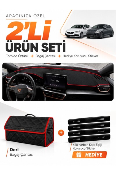 e-biz Cupra Leon (2020-2026) Compatible Glove Box Cover + Leather Trunk Bag +...