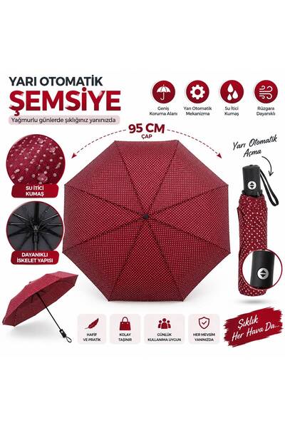 TREND Yarı Otomatik Şemsiye 95 cm – Puantiyeli Desenli, Kompakt