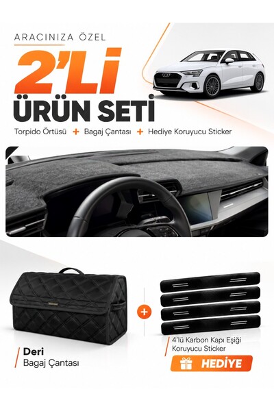 e-biz Audi A3 (2020-2026) Compatible Glove Box Cover + Leather Trunk Bag + St...
