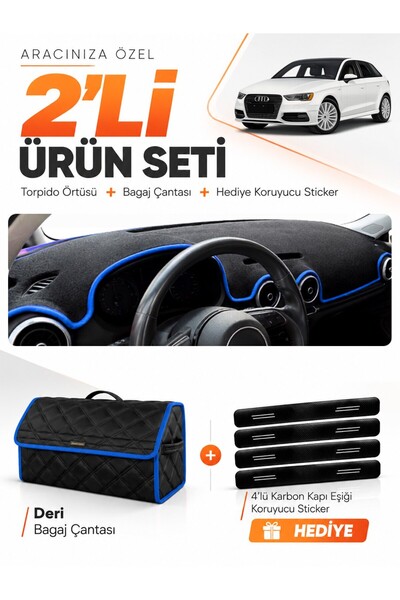 e-biz Audi A3 (2013-2020) Compatible Glove Box Cover + Leather Trunk Bag + St...