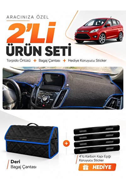 e-biz Ford C-Max (2010-2014) Double Screen Compatible Dashboard Cover + Leath...