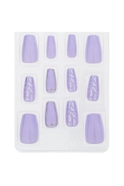 OEM False Nail Set with Glue Lilac Leopard Coffin - 12pcs