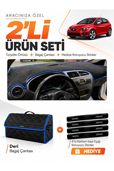 e-biz Seat Leon (2005-2012) Compatible Glove Box Cover + Leather Trunk Bag + ...