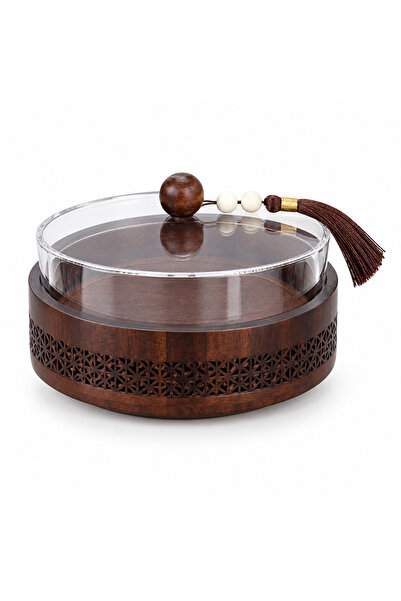 AKDC Wooden Candy Bowl with Acrylic Lid Brown - 20x10cm