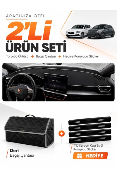 e-biz Cupra Leon (2020-2026) Compatible Glove Box Cover + Leather Trunk Bag +...