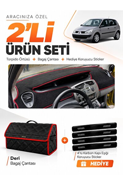 e-biz Renault Scenic 2 (2003-2009) Compatible Glove Box Cover + Leather Trunk...