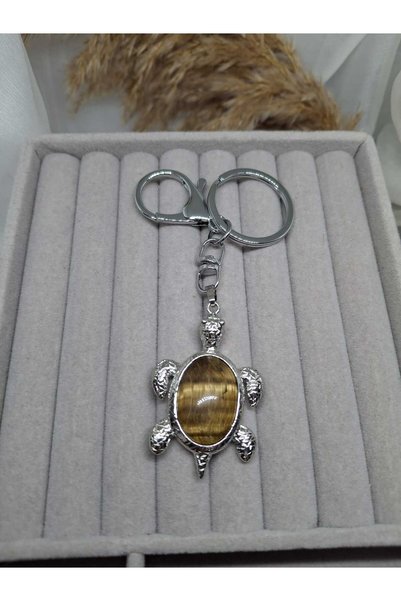 Kaan Accessoire Luxury Keychain and Bag Accessory with Tiger's Eye Natural St...